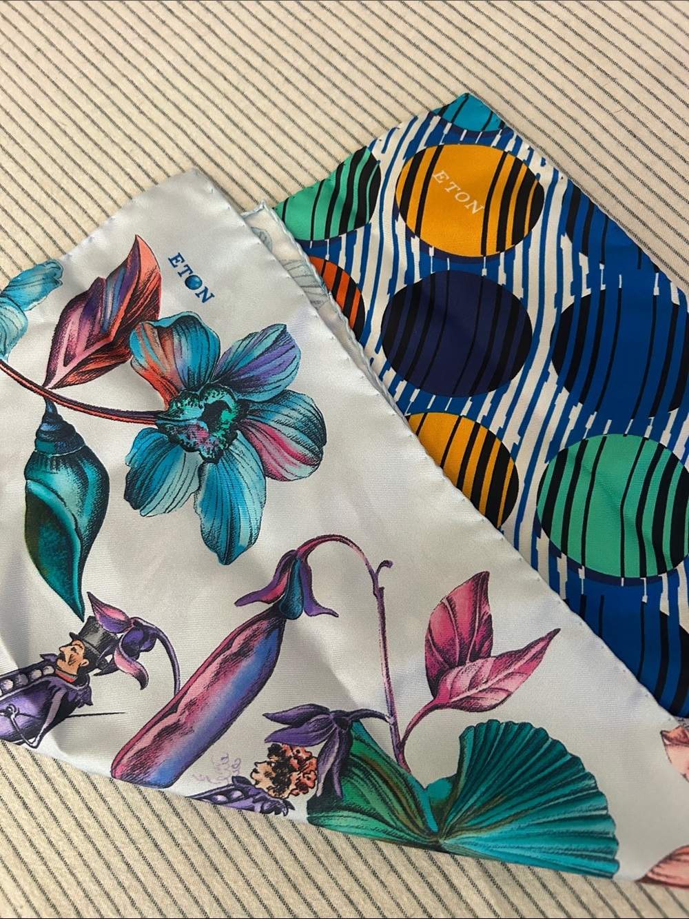 ETON Silk pocket square set of 2 with Floral & Geometric Prints